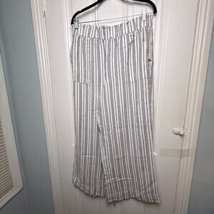 Striped Wide Leg Pants Linen Blend Womens Medium Coastal Beach NWT